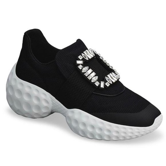 ROGER VIVIER Black Viv Run Moonlight Strass Buckle Sneakers Size Eu:40